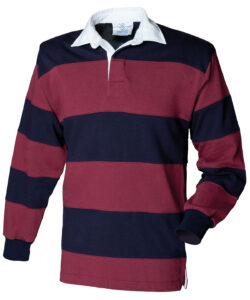 Sewn stripe long sleeve rugby shirt Burgundy/Navy