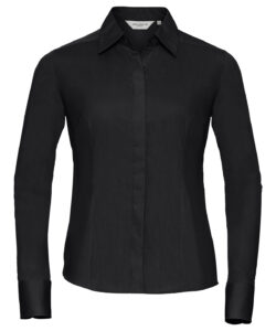 Women's long sleeve polycotton easycare fitted poplin shirt Black