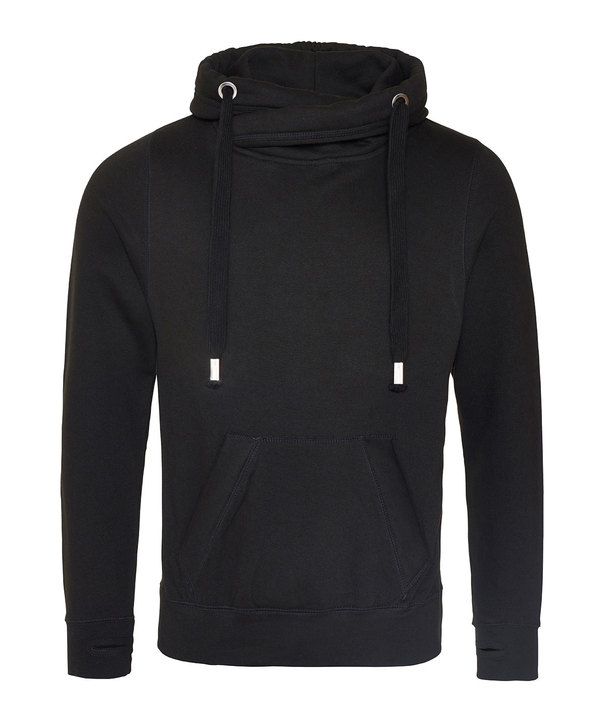 Cross neck hoodie Jet Black