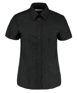 Women's workplace Oxford blouse short-sleeved (tailored fit) Black