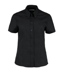 Women's corporate Oxford blouse short-sleeved (tailored fit) Black
