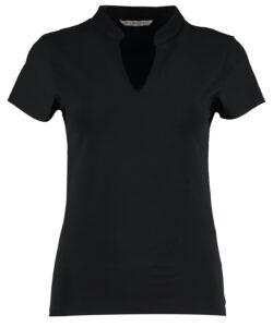 Women's corporate short-sleeved top v-neck mandarin collar (regular fit) Black