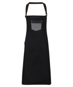 Division waxed-look denim bib apron with faux leather Black Denim