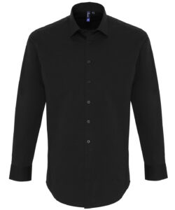 Stretch fit cotton poplin long sleeve shirt Black
