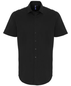 Stretch fit cotton poplin short sleeve shirt Black