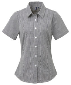 Women's Microcheck (Gingham) short sleeve cotton shirt Black/White