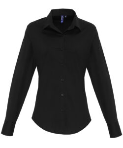 Women's stretch fit cotton poplin long sleeve blouse Black