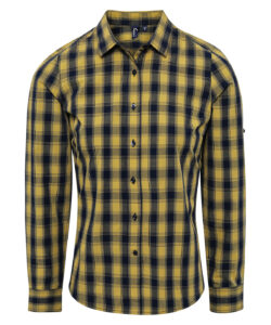 Women's Mulligan check cotton long sleeve shirt Camel/Navy