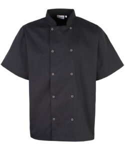Studded front short sleeve chef's jacket Black