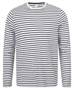 Unisex long-sleeved striped T White/Oxford Navy