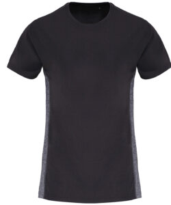 Women's TriDri® contrast panel performance t-shirt Charcoal/Black Melange