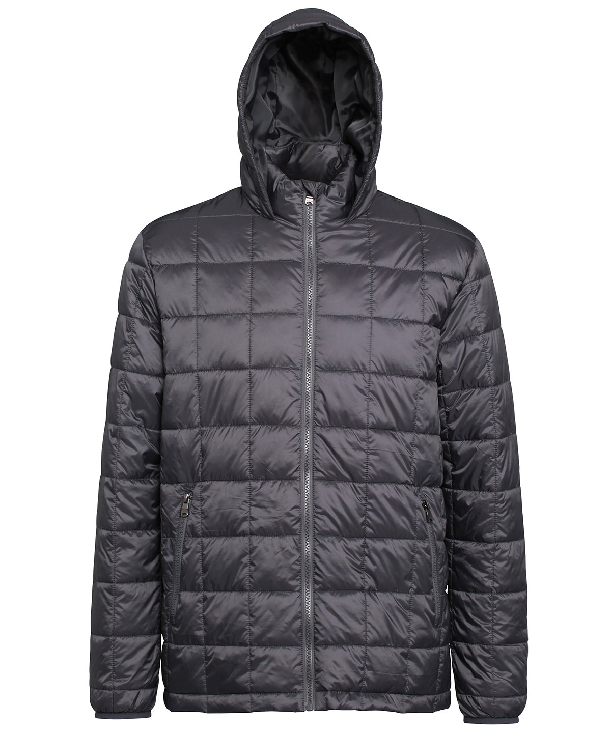 Box quilt hooded jacket Steel