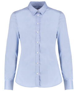 Women's stretch Oxford shirt long-sleeved (tailored fit) Light Blue
