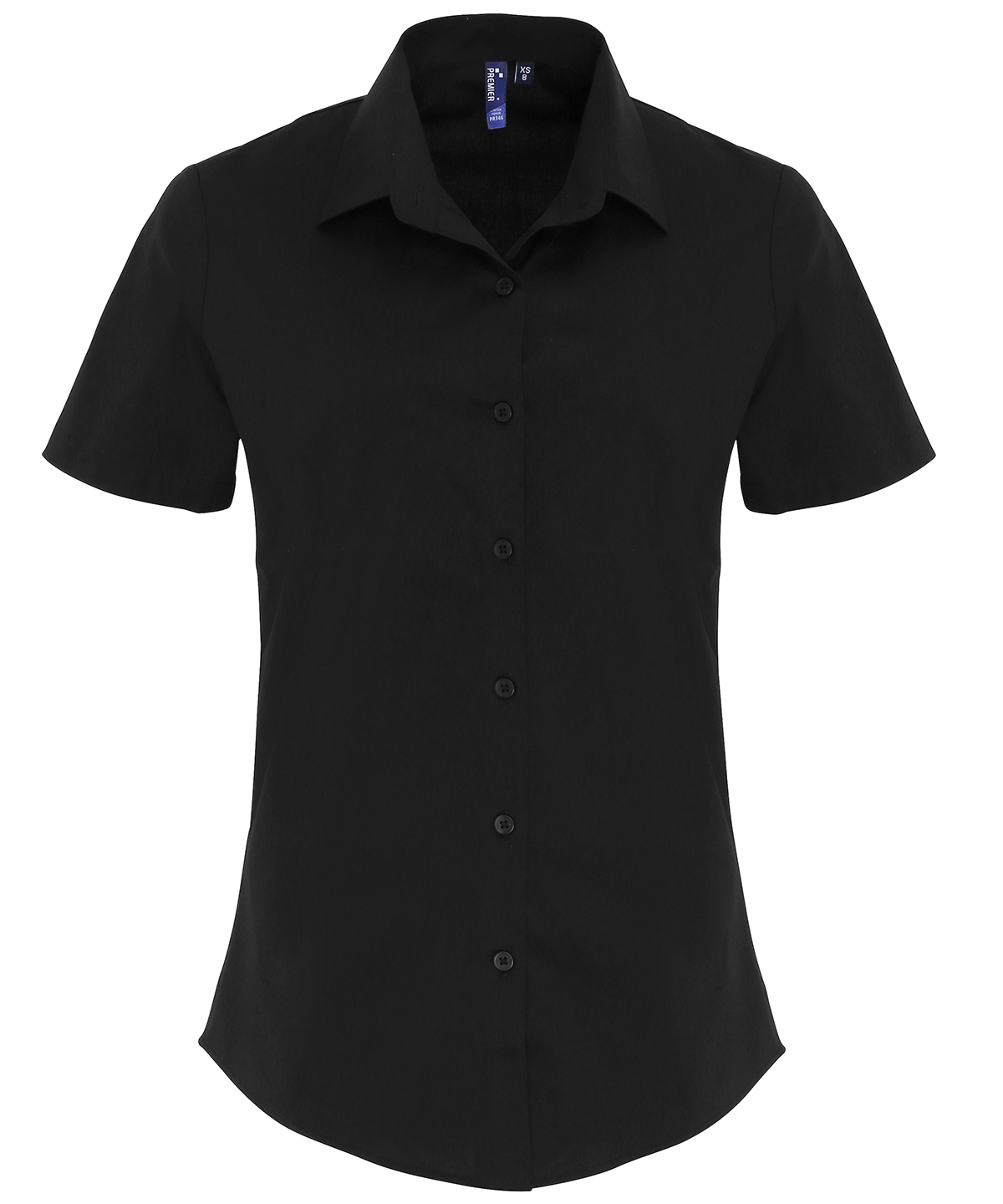 Women's stretch fit cotton poplin short sleeve blouse Black