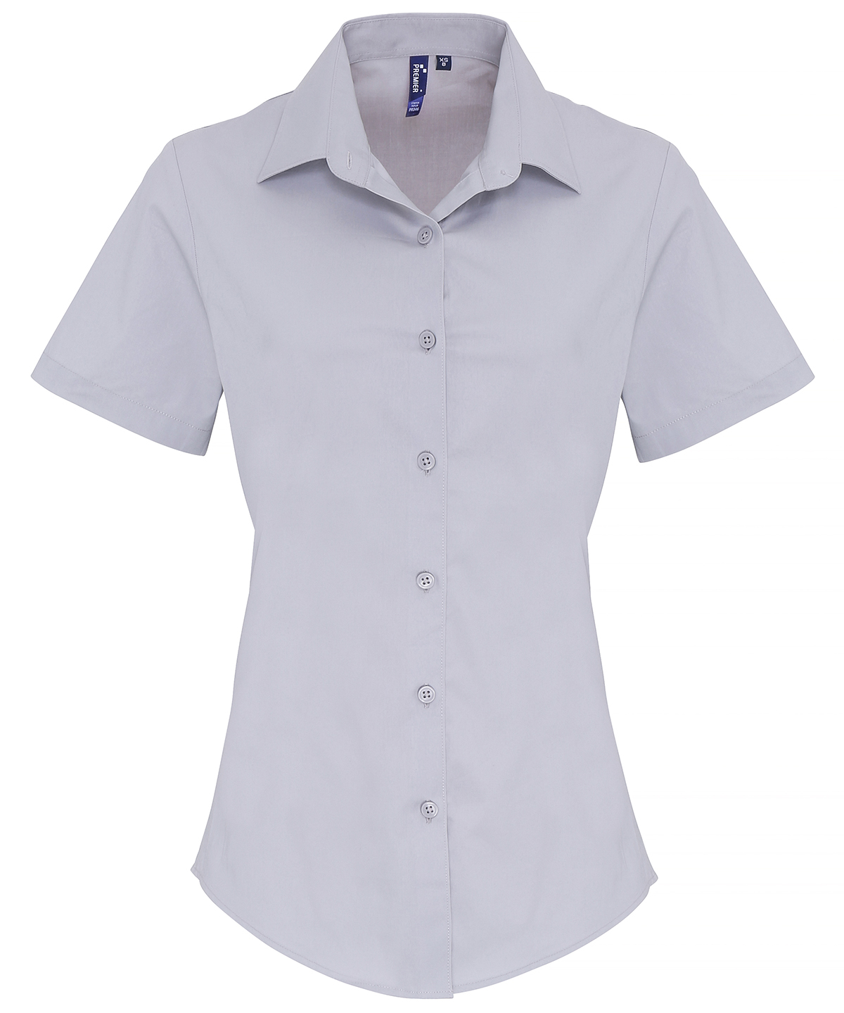 Women's stretch fit cotton poplin short sleeve blouse Silver