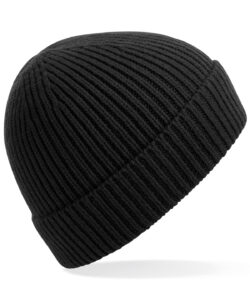 Engineered knit ribbed beanie Black