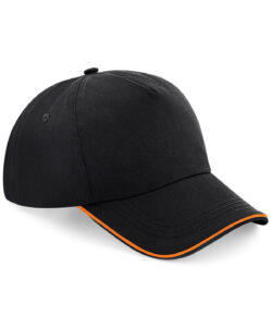 Authentic 5-panel cap - piped peak Black/Orange