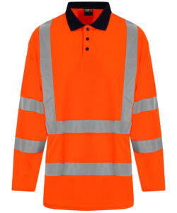 High visibility long sleeve polo HV Orange/Navy