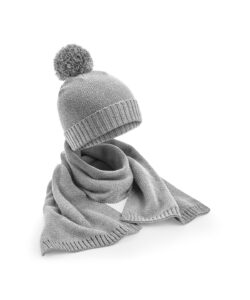 Knitted scarf and beanie gift set Light Grey Fleck
