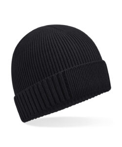 Organic cotton engineered patch beanie Black