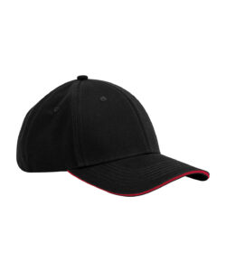 EarthAware® classic organic cotton 6-panel cap – sandwich peak Black/Classic Red
