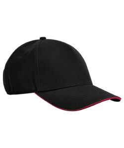 EarthAware® classic organic cotton 5-panel cap – sandwich peak Black/Classic Red