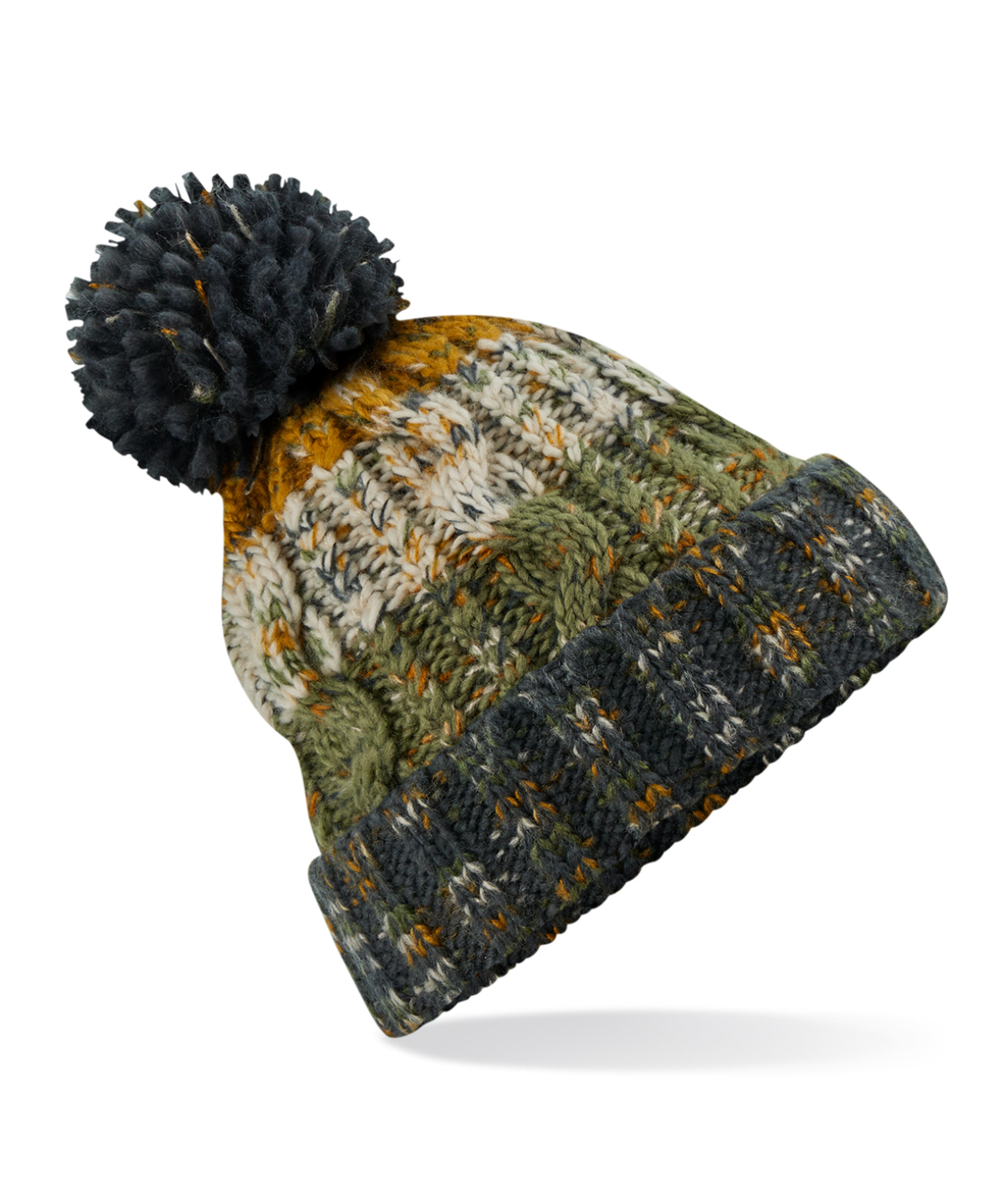 Corkscrew pom pom beanie Autumn Moss