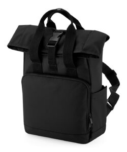 Recycled mini twin handle roll-top backpack Black