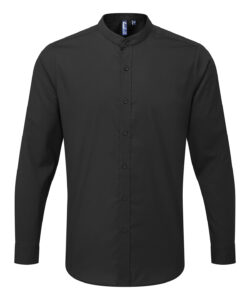 Banded collar grandad long sleeve shirt Black
