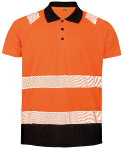 Recycled safety polo Fluorescent Orange/Black