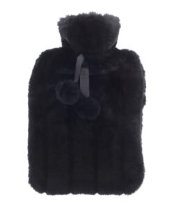 Luxury classic faux fur hot water bottle and cover Black