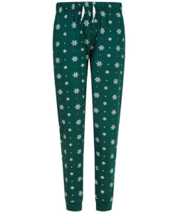 Women's cuffed lounge pants Bottle/White Snowflakes